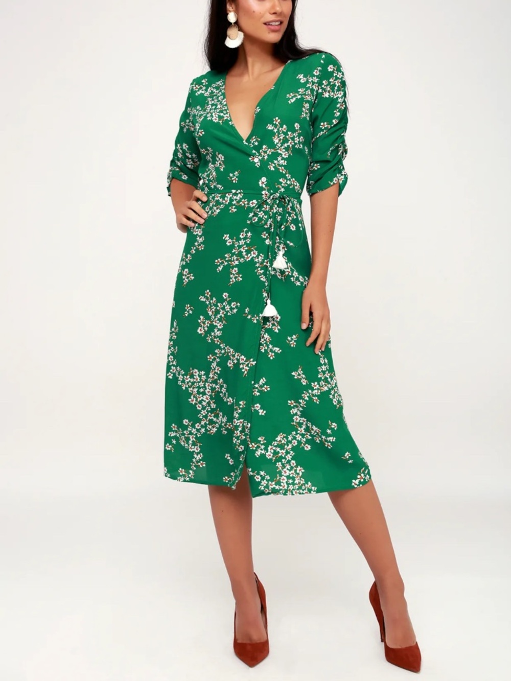 Worn Once! Org.$179 Faithfull the Brand Anne Marie Green Floral Print Wrap Dress